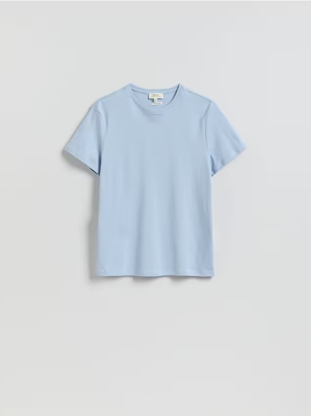 Reserved - T-shirt slim z bawełny merceryzowanej - jasnoniebieski