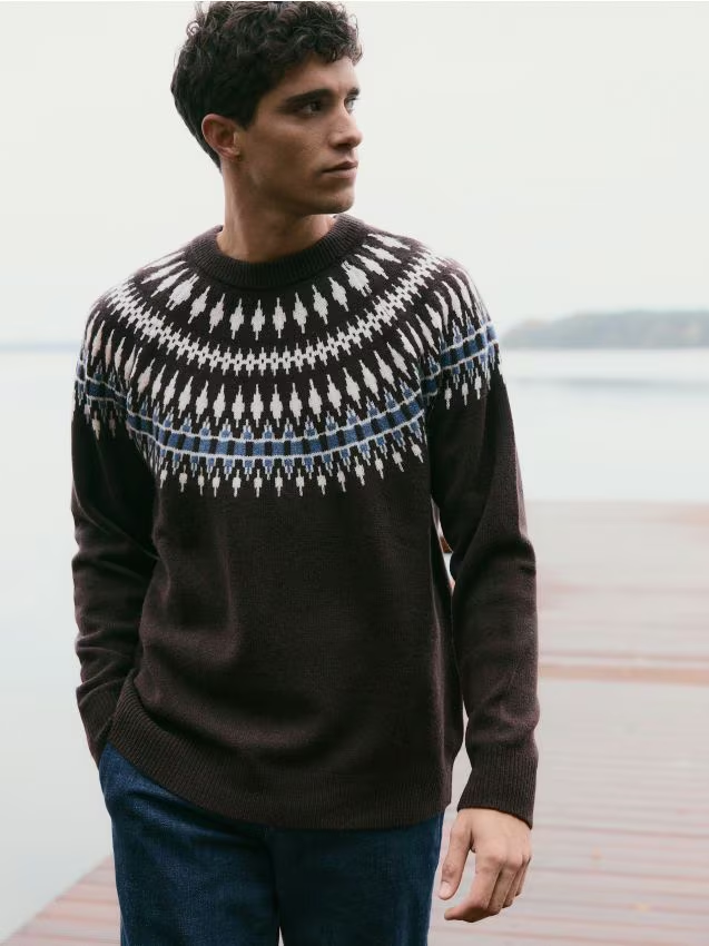 Reserved - Sweter z wełną - ciemnobrązowy
