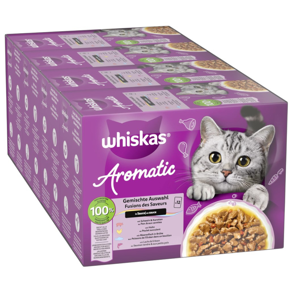 Whiskas 1+ Aromatyczny Zestaw 48 x 85 g - Pakiet mieszany w sosie