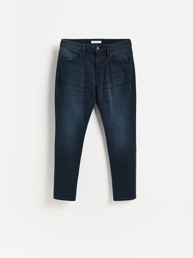 Reserved - Jeansy slim fit z efektem sprania - granatowy