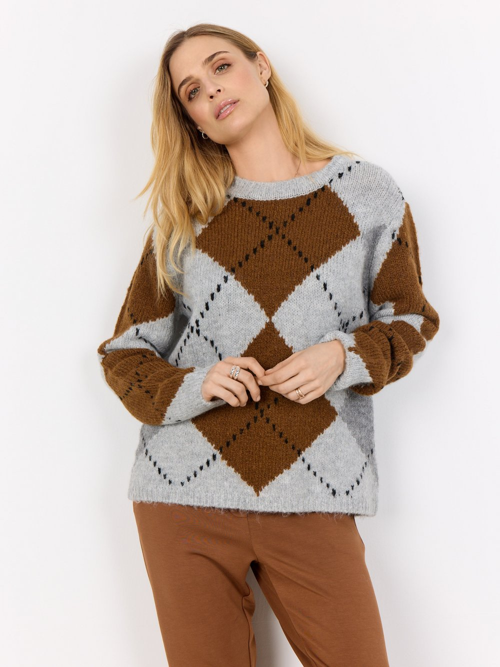 soyaconcept® Damski sweter z dzianiny z zawartością wełny - SC-Acacie 1 Kobiety szary|brązowy|czarny, M