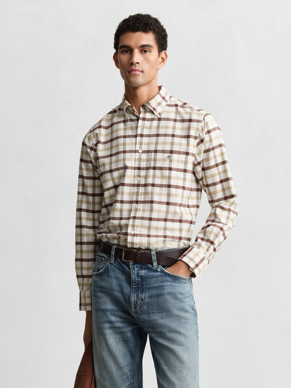 Gant Męska koszula casual Mężczyźni Regular Fit Bawełna beżowy|brązowy, L