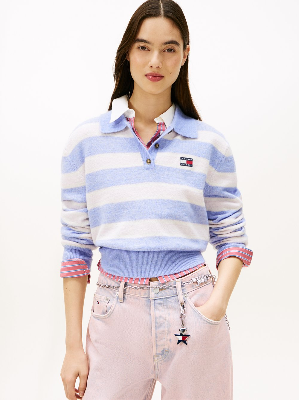 Tommy Jeans Sweter damski z zawartością alpaki i wełny Kobiety Sztuczne włókno różowy|biały|lila, XS