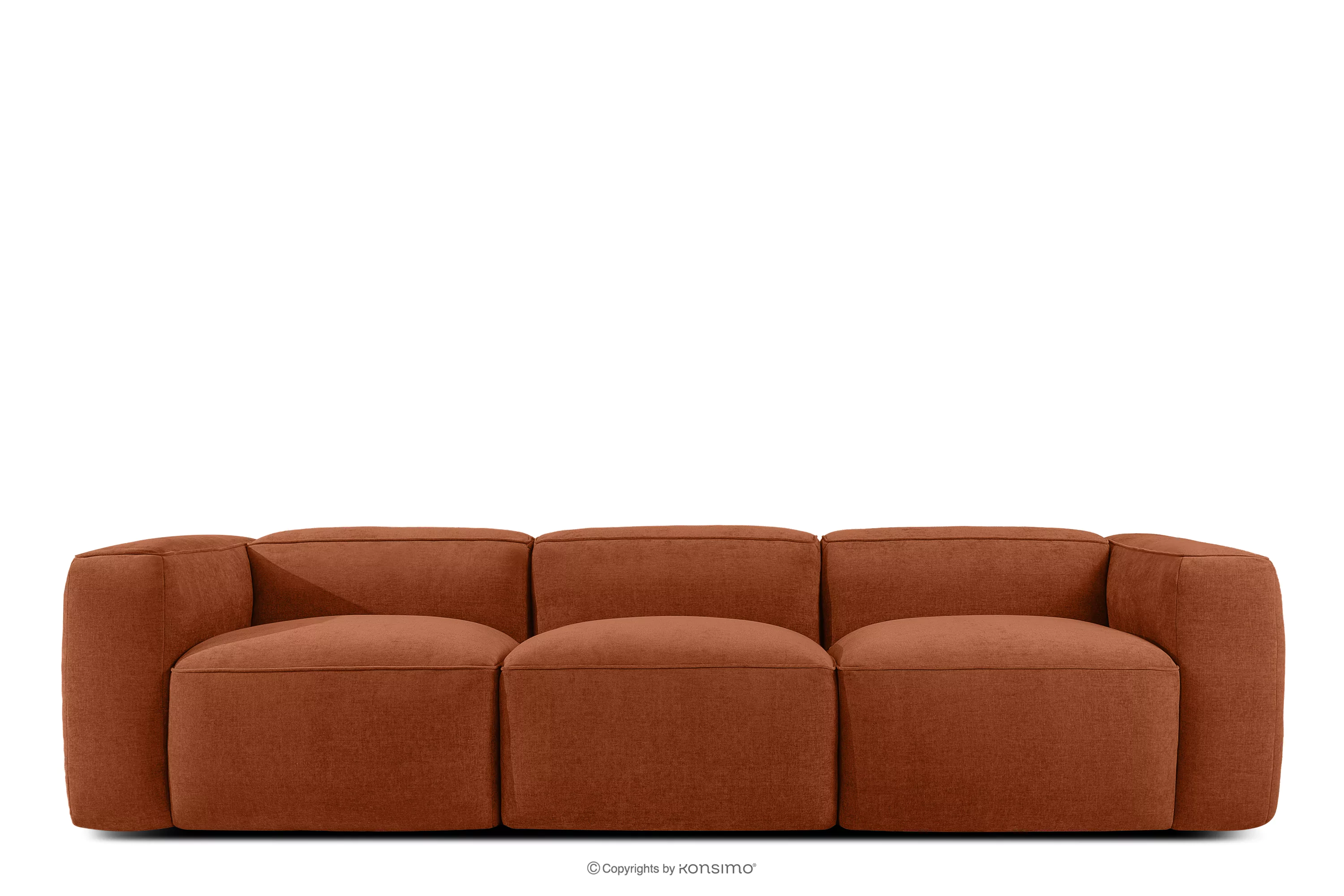 Miękka sofa trzyosobowa w tkaninie plecionej rudy FUBBO