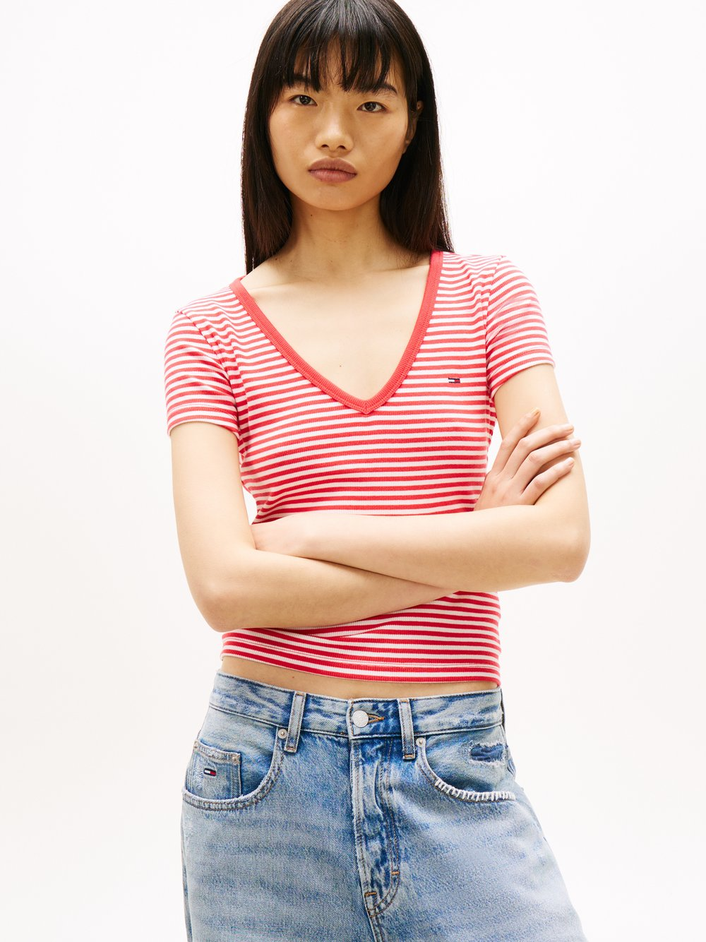 Tommy Jeans Koszulka damska Kobiety Bawełna czerwony|biały, XS