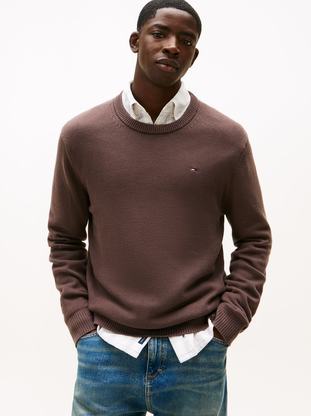 Tommy Jeans Męski sweter Mężczyźni Bawełna brązowy, S