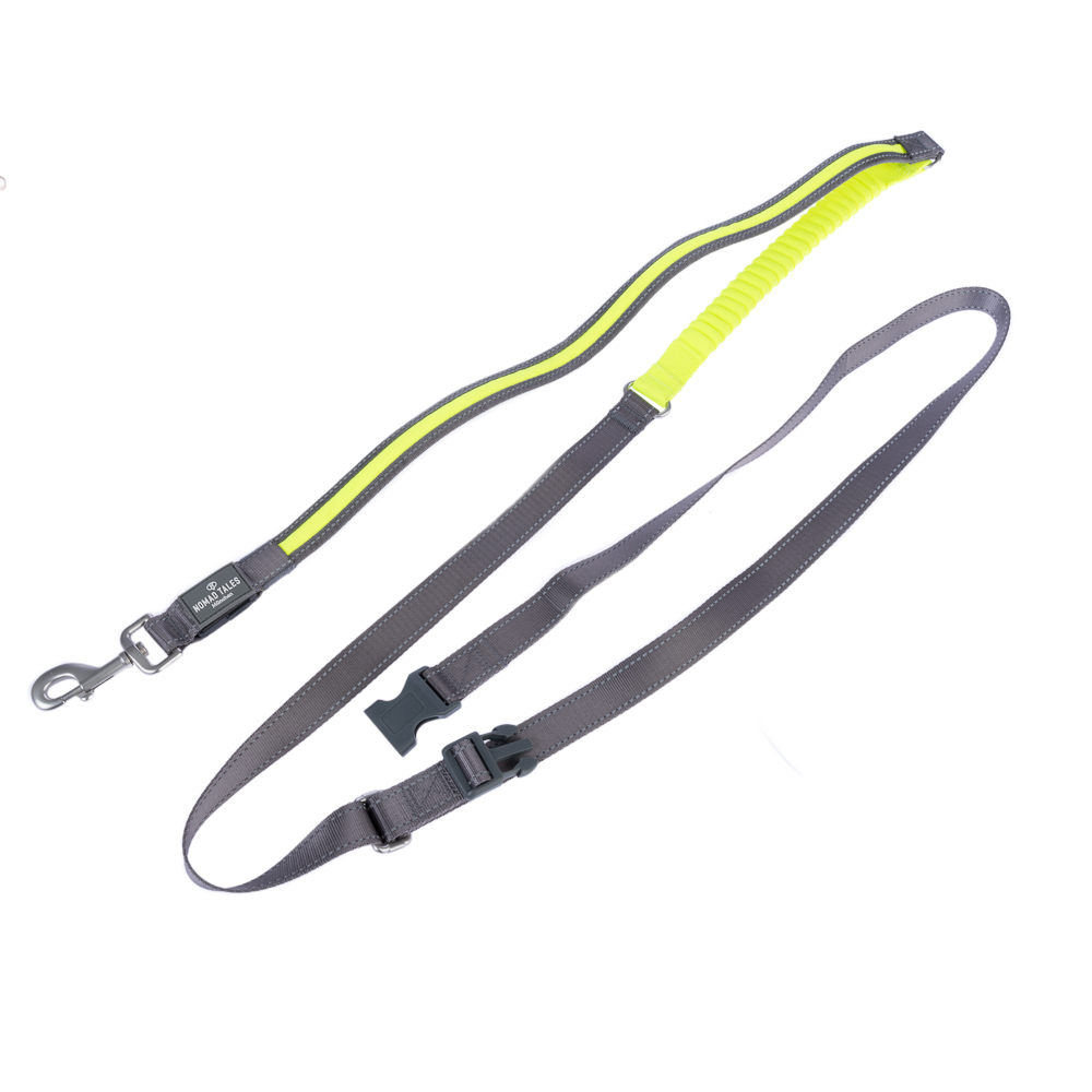 Nomad Tales Spirit USB LED smycz do biegania neonowo-żółto-szara -  Dł. 180 - 250 cm x szer. 25 mm