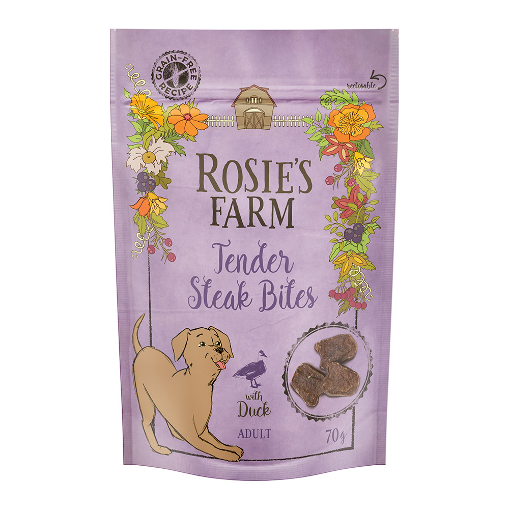 Rosie's Farm Snacks Adult "Tender Steak Bites", kaczka - 3 x 70 g