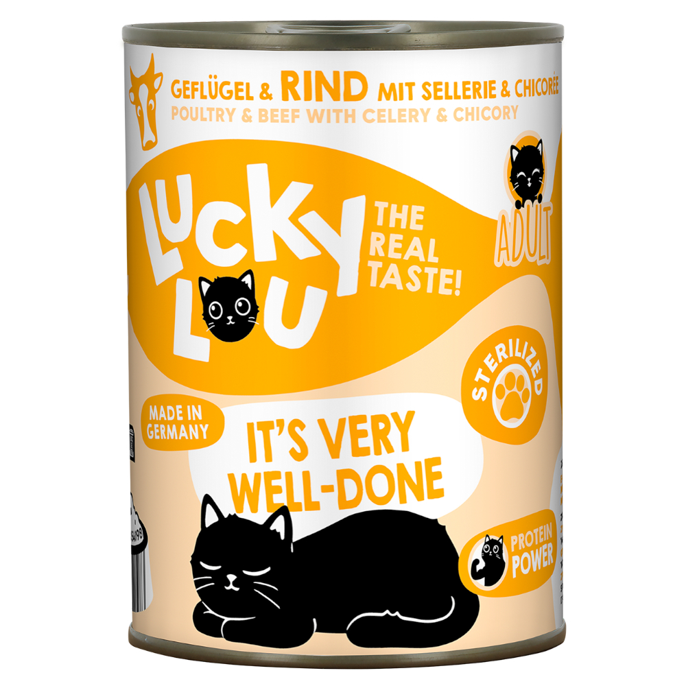 Korzystny pakiet Lucky Lou Adult, 24 x 400 g - Sterilized: drób i wołowina