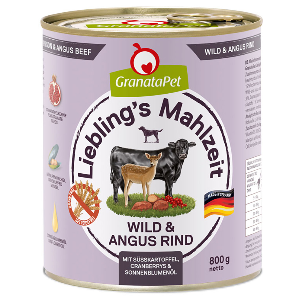 Pakiet GranataPet Liebling's Mahlzeit, 12 x 800 g - Dziczyzna i wołowina Angus