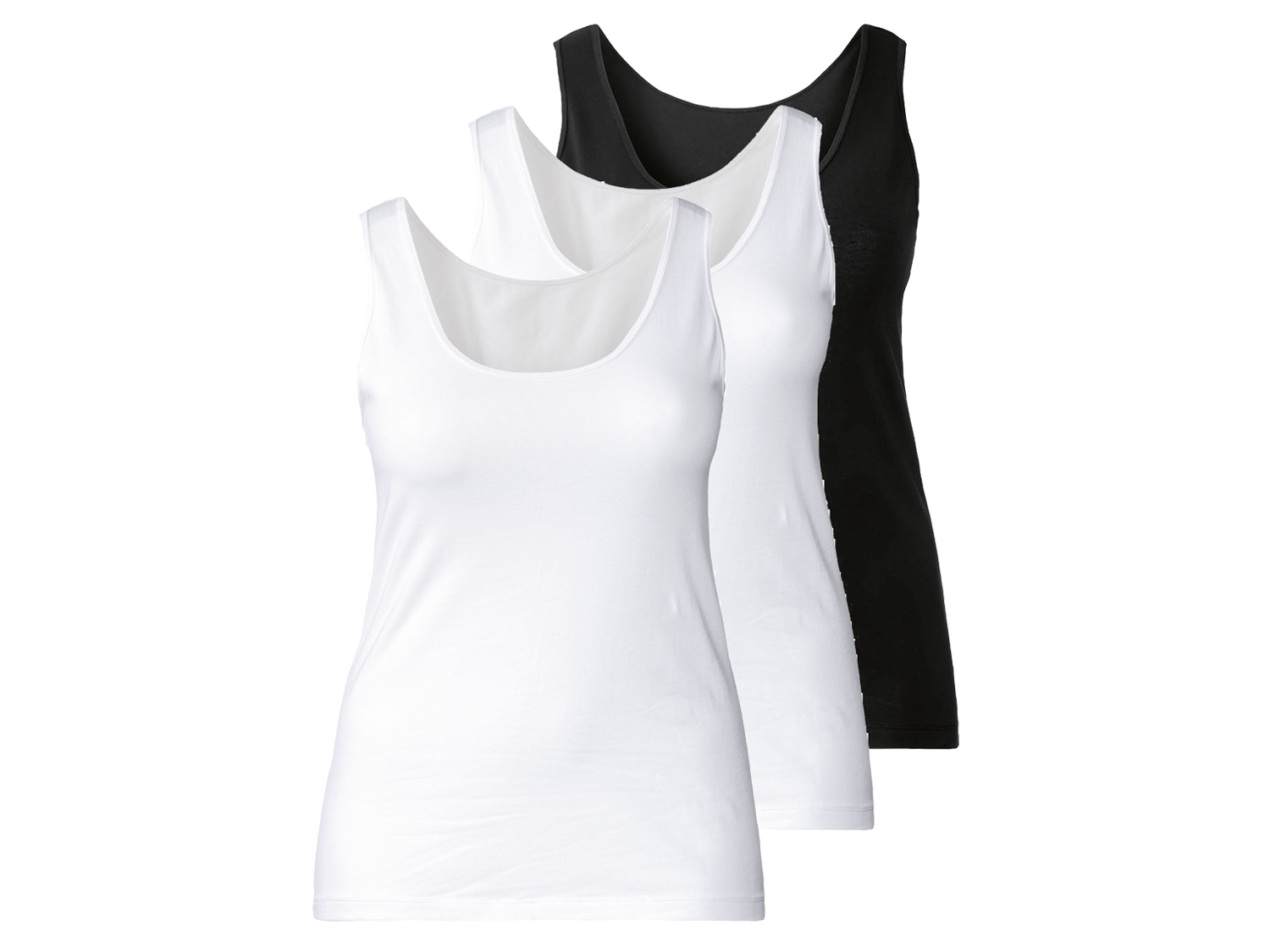 esmara® Podkoszulki damskie XXL z bawełną, 3 sztuki (Czarny / biały, 3XL (56/58))