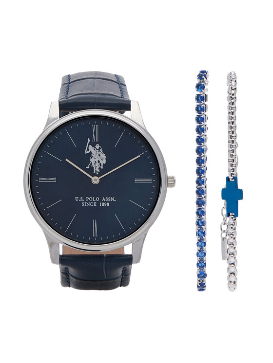 U.S. Polo Assn. Zestaw zegarek i bransoletka USP6453TW Granatowy