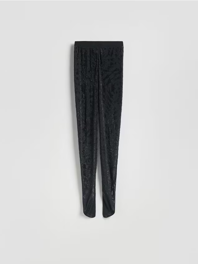 Reserved - Legginsy z ozdobną aplikacją - czarny