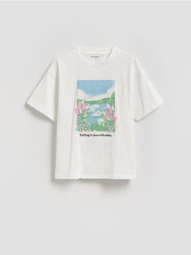 Reserved - T-shirt z aplikacją - złamana biel miniaturka