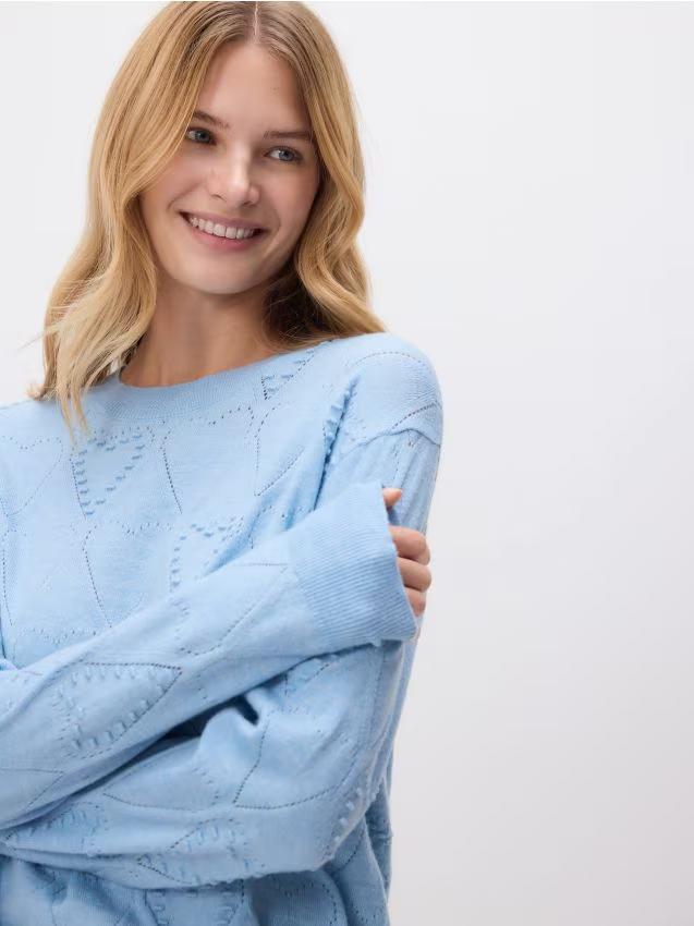 Reserved - Sweter ze strukturalnym wzorem - jasnoniebieski