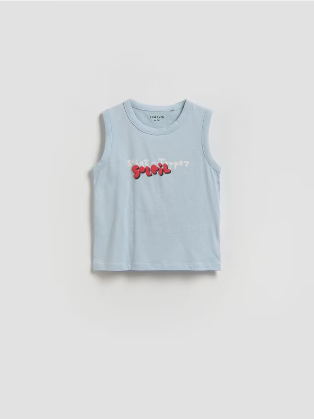 Reserved - Bawełniany t-shirt bez rękawów - niebieski miniaturka