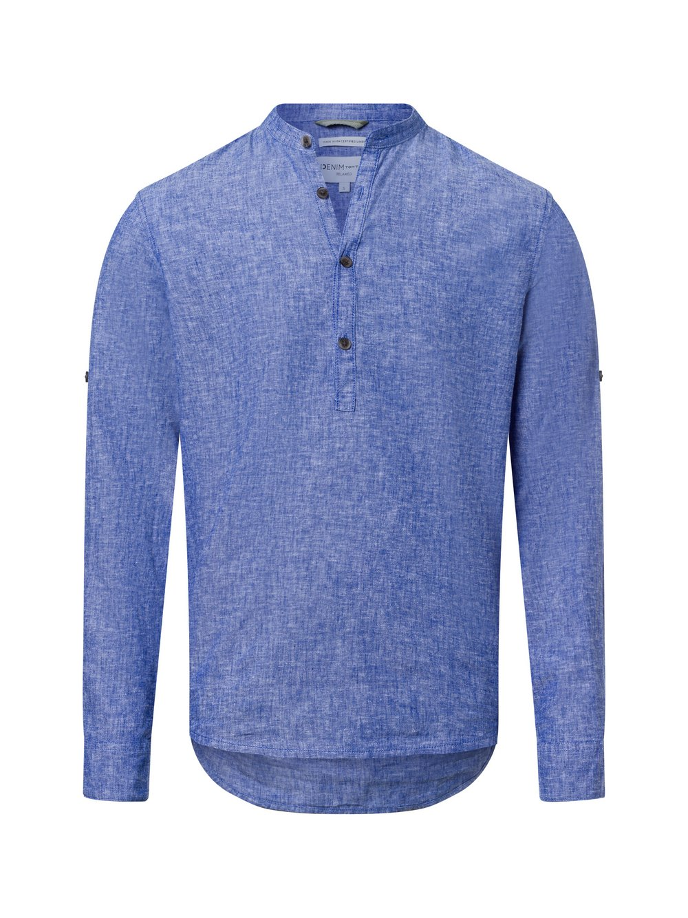 Tom Tailor Denim Męska koszula casual z zawartością lnu Mężczyźni Comfort Fit len niebieski, M