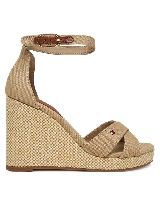 Tommy Hilfiger Sandały Flag High Wedge Espad Crisscross FW0FW08661 Beżowy