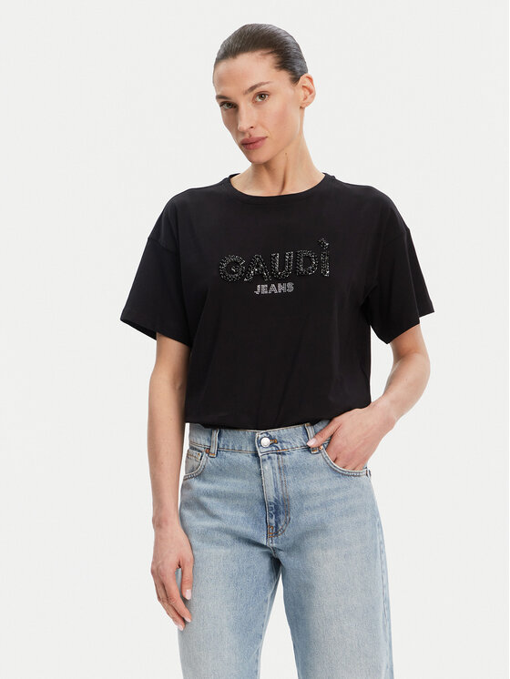 Gaudi T-Shirt 511BD64030 Czarny Regular Fit