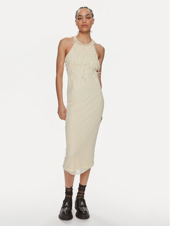 Patrizia Pepe Sukienka koktajlowa 2A2735/K186-W362 Écru Slim Fit