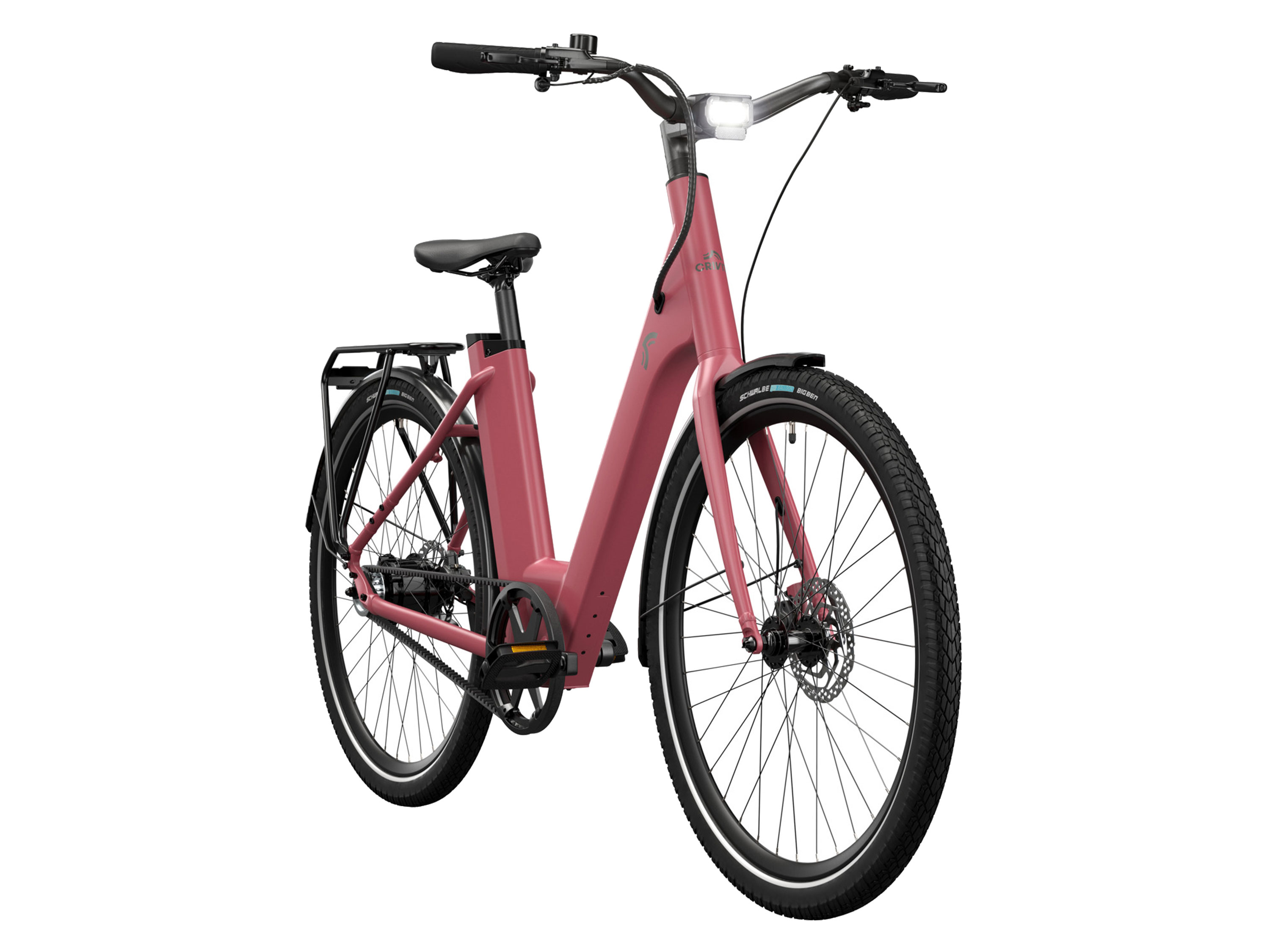 CRIVIT Rower elektryczny miejski Y.3 GATES z napędem na pasku, 355 Wh (Berry blush)