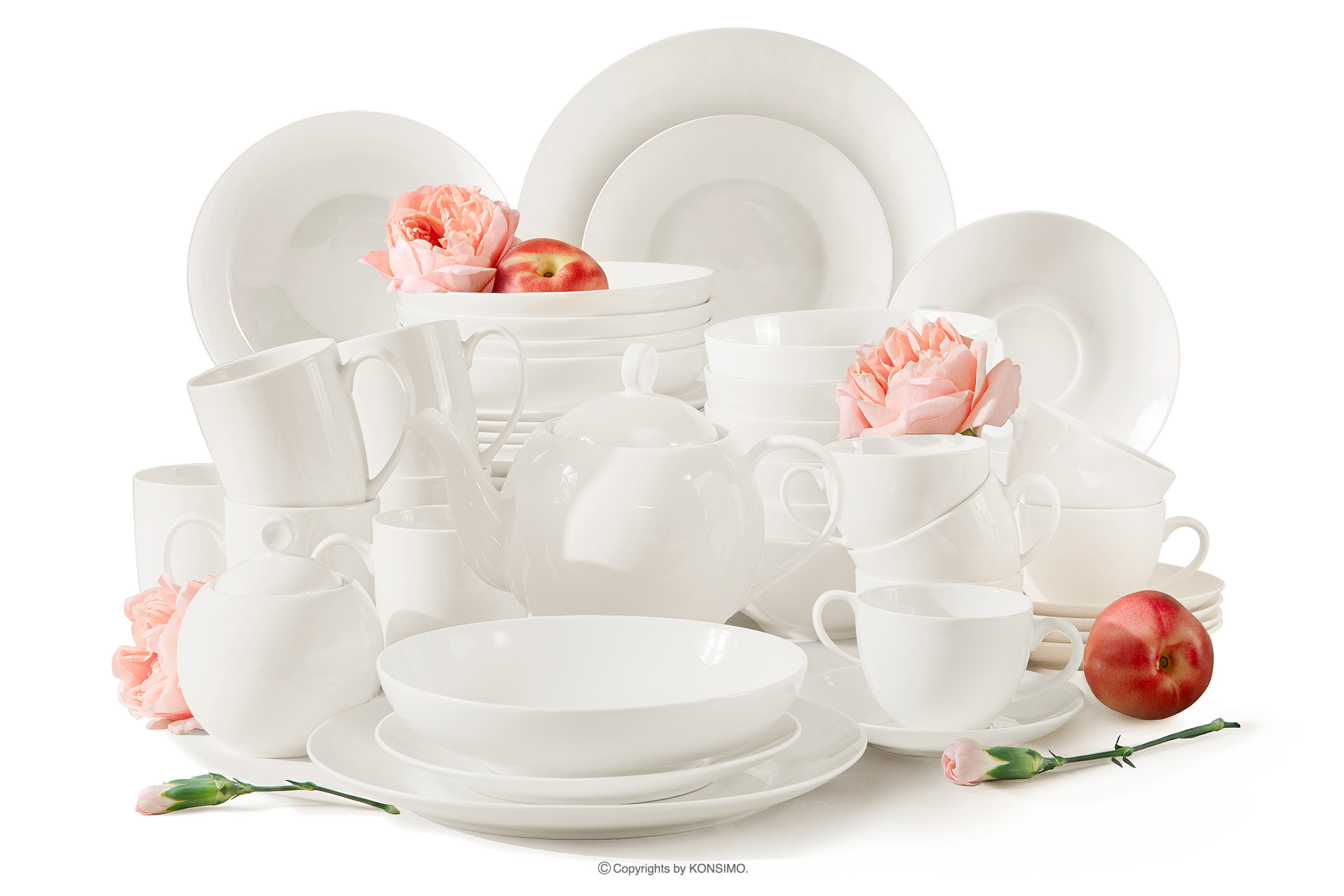 Zestaw obiadowo-kawowo-herbaciany twarda porcelana 6 os. (44 el.) ecru AD BELLA