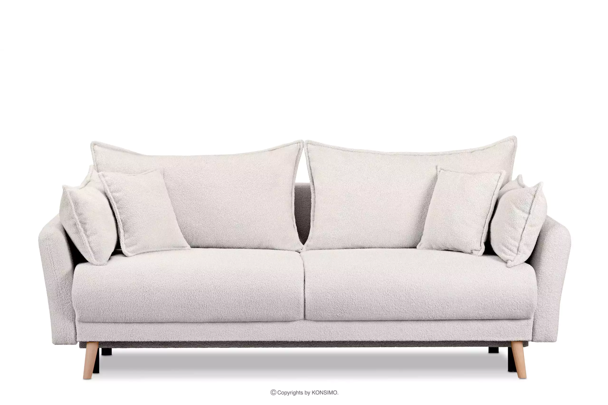 Biała sofa z funkcją spania w tkaninie baranek BELMOS