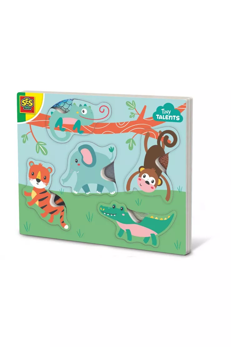 Puzzle drewniane ze zwierzętami do dotykania