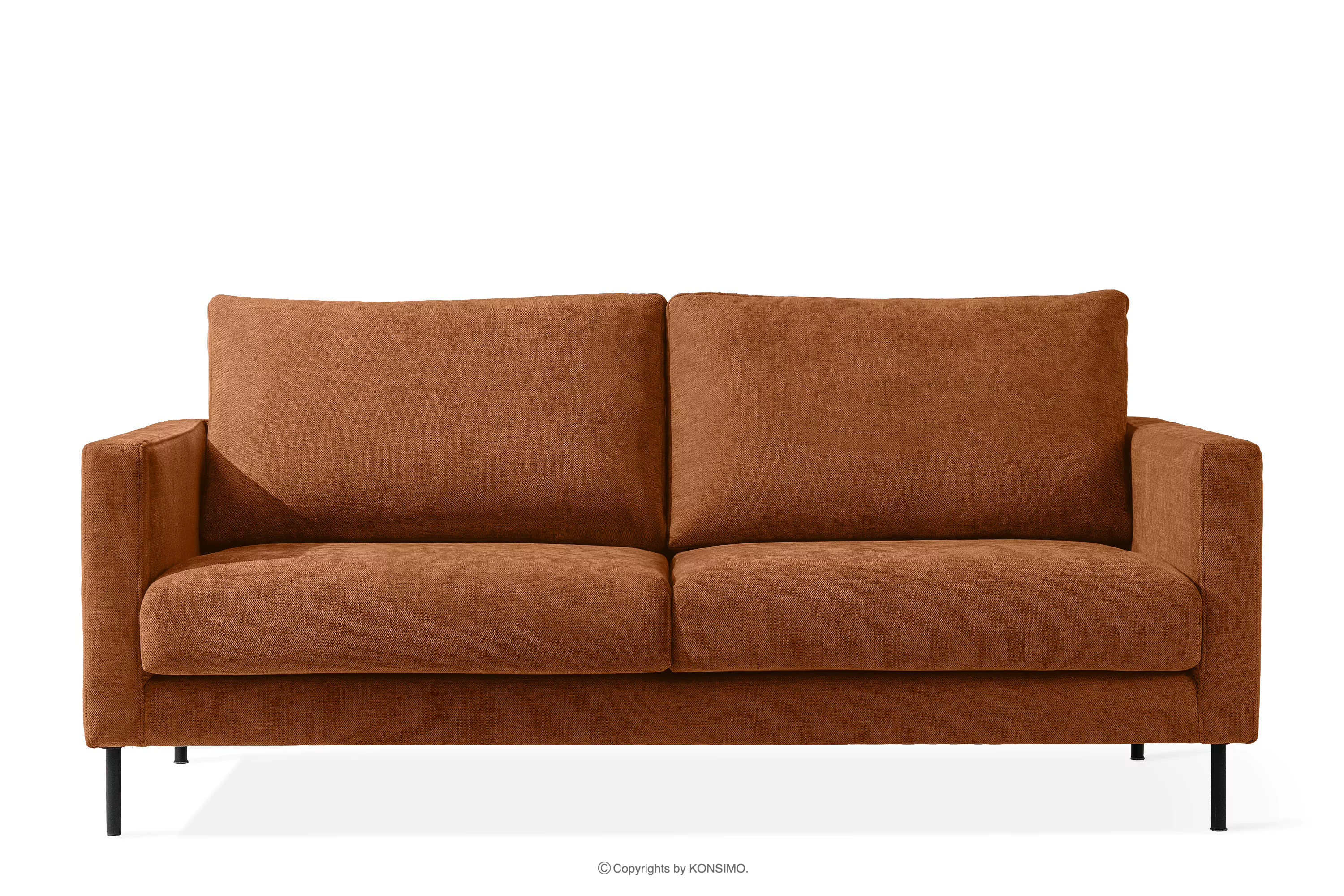 Sofa trzyosobowa na wysokich nóżkach tkanina pleciona rudy LUMO