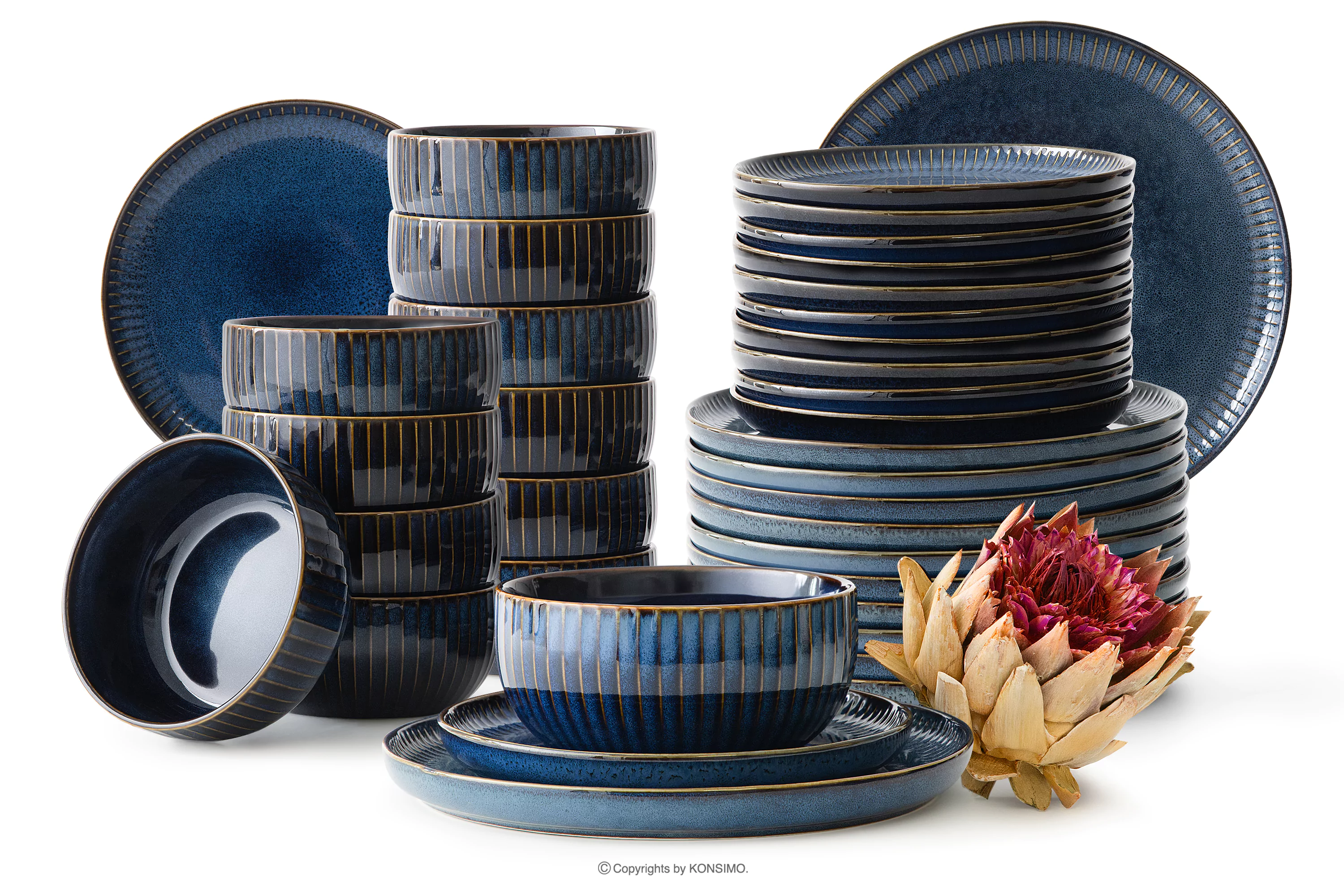 Zestaw obiadowy 12 os. (36 el.) porcelana reaktywna granatowy AD STRIPES