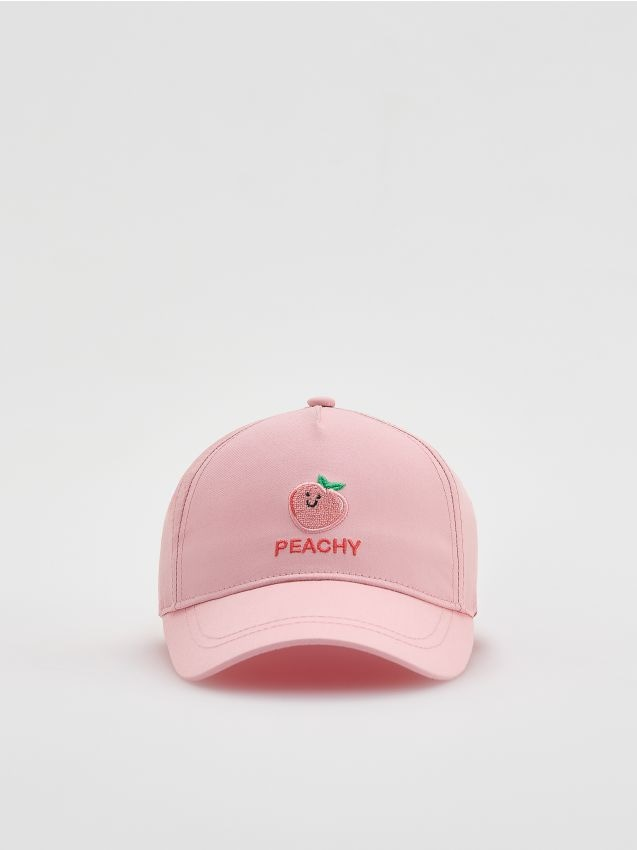Reserved - Czapka z daszkiem z haftem - pastelowy róż