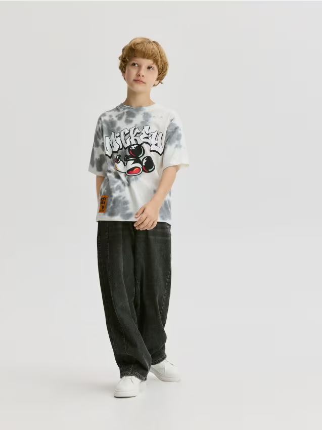Reserved - Bawełniany t-shirt Mickey Mouse - złamana biel