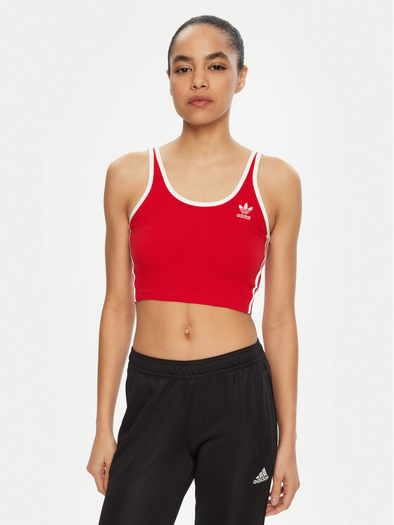 adidas Top adicolor 3-Stripes JD4615 Czerwony Slim Fit