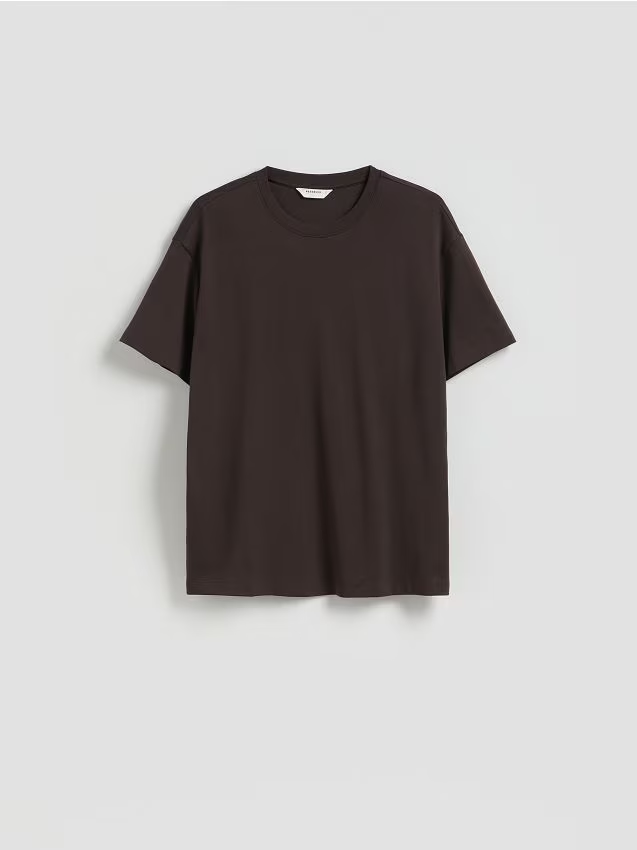 Reserved - Bawełniany t-shirt boxy - ciemnobrązowy