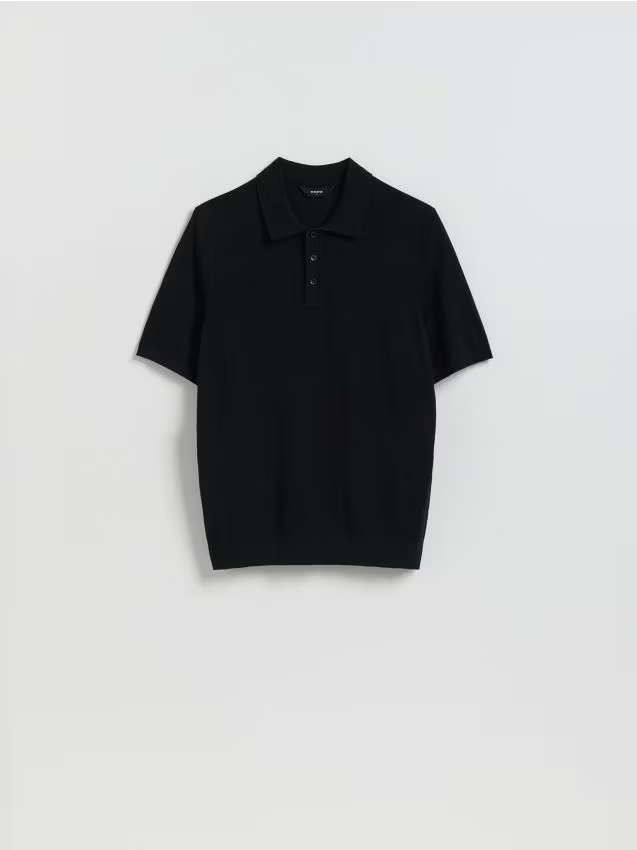 Reserved - Sweter polo z wiskozą - czarny