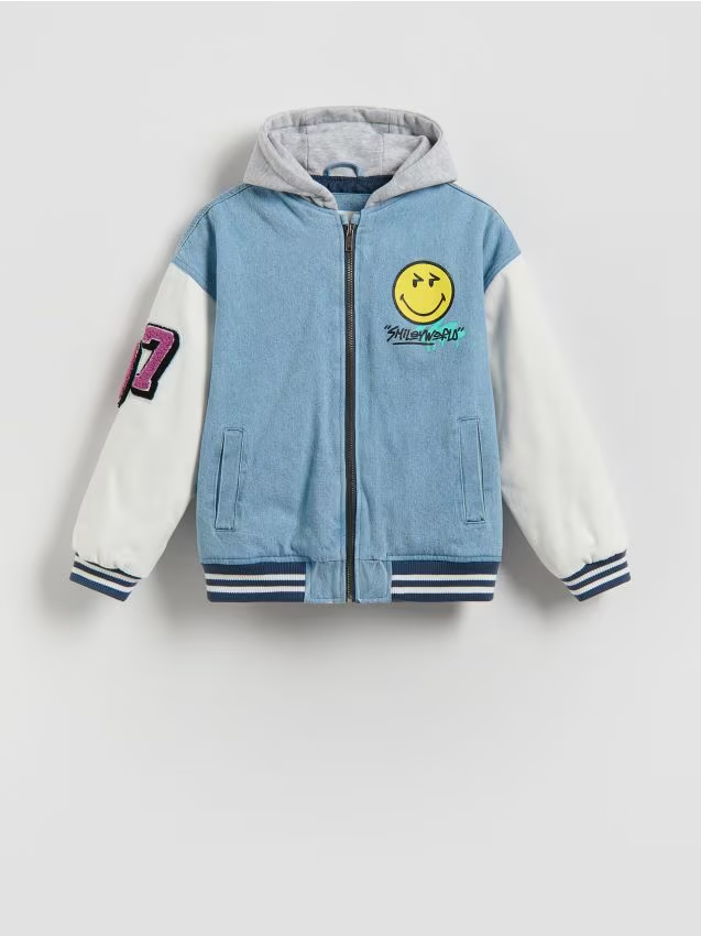 Reserved - Jeansowa bomberka SmileyWorld® - niebieski