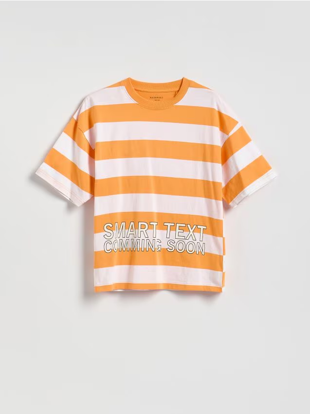Reserved - Bawełniany t-shirt w paski - pomarańczowy miniaturka