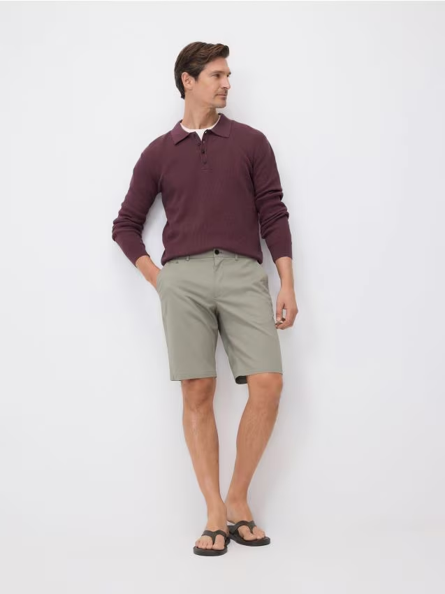 Reserved - Sweter polo z lnem - bordowy