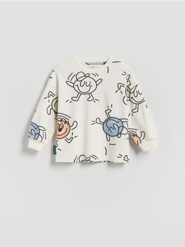 Reserved - Longsleeve z nadrukiem - złamana biel