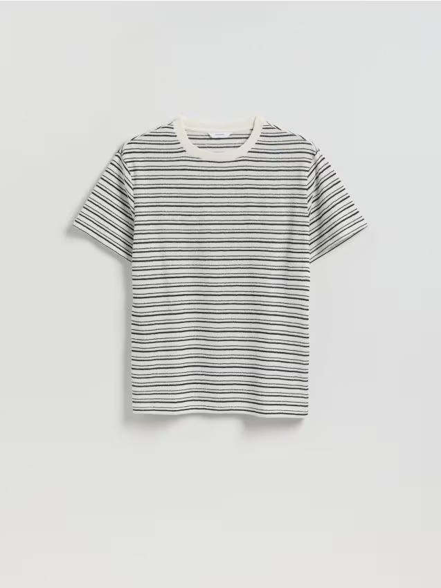 Reserved - T-shirt comfort w paski - granatowy