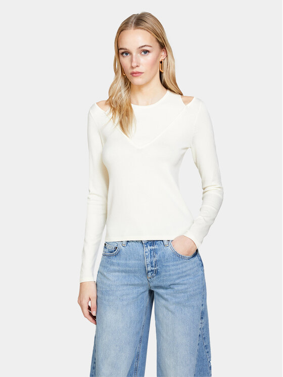 Sisley Sweter 1B7YM104G Écru Slim Fit