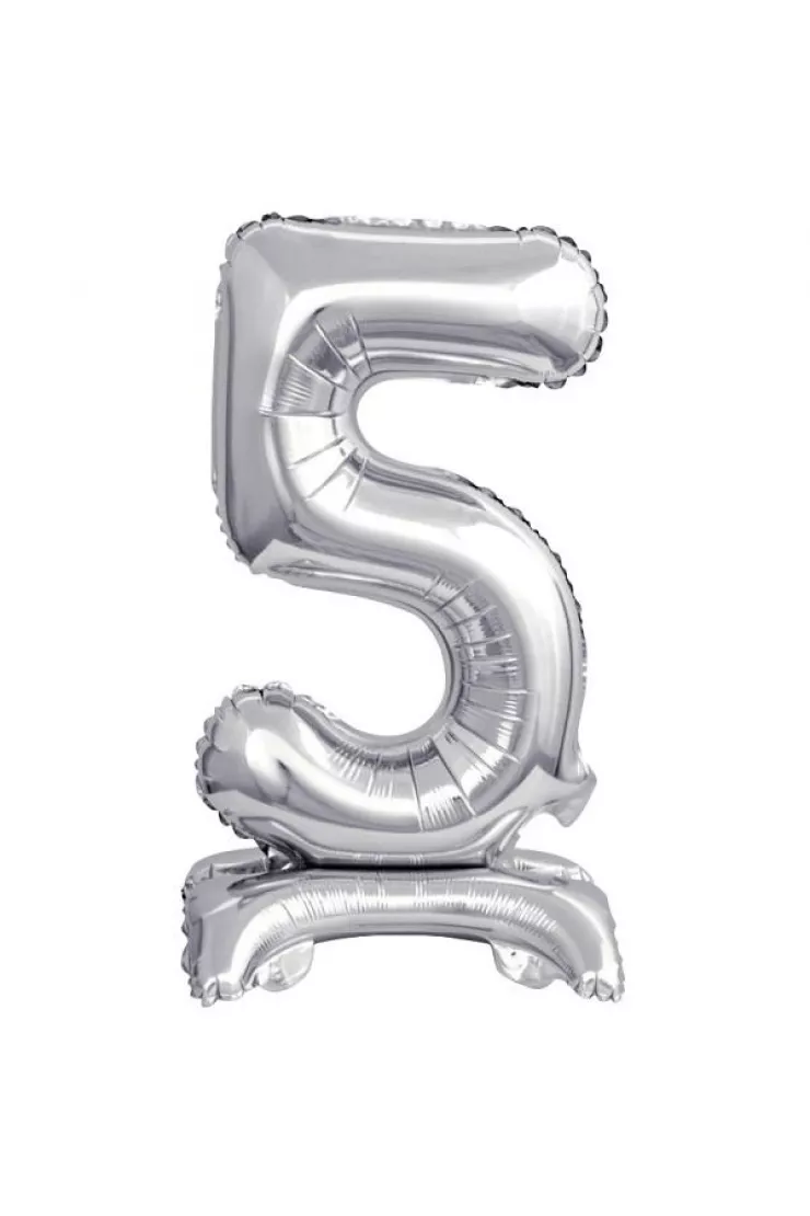 Balon foliowy mini cyfra 5 na stojaku srebrna