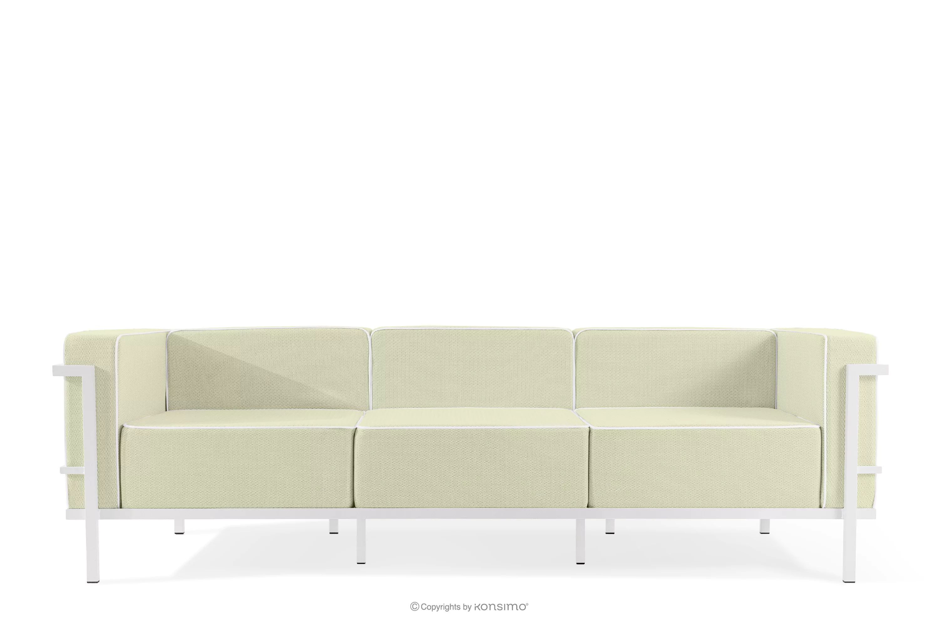 Nowoczesna sofa ogrodowa 3 na metalowych nóżkach biały/jasny zielony/biały TRIGLO