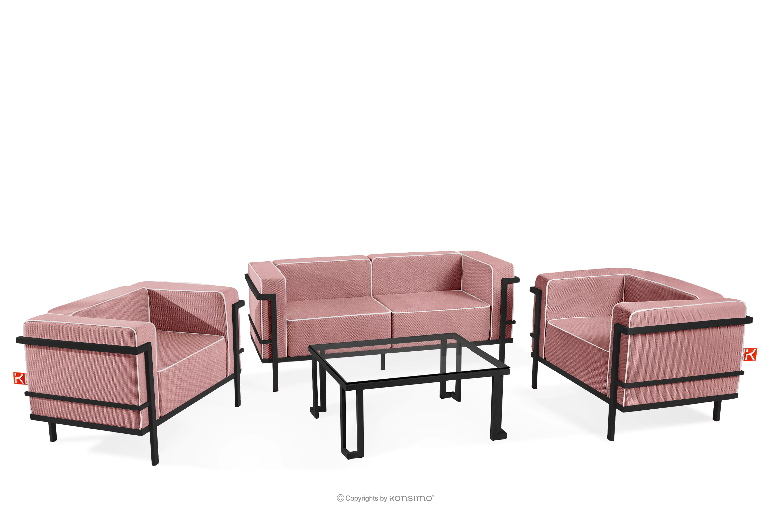 Zestaw mebli ogrodowych 2x fotel, sofa dwuosobowa, stolik ciemny szary/czerwony/biały TRIGLO