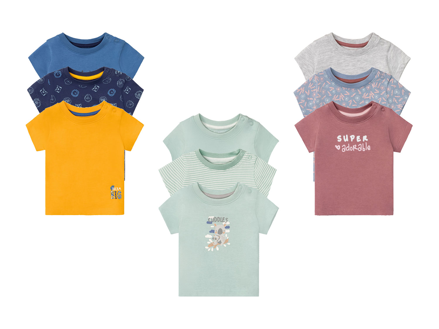 lupilu® T-shirt niemowlęcy z biobawełny, 3 sztuki