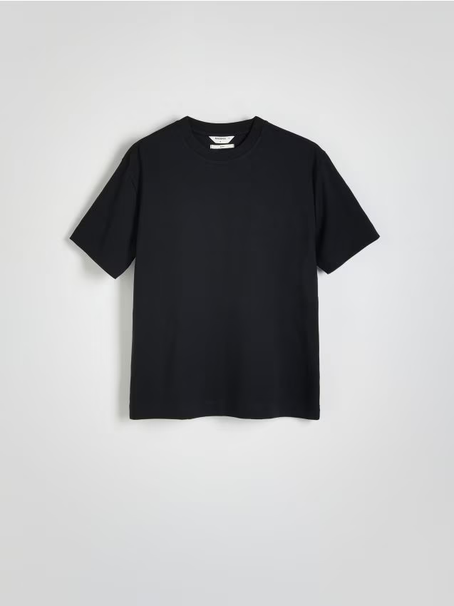 Reserved - Bawełniany t-shirt boxy - czarny