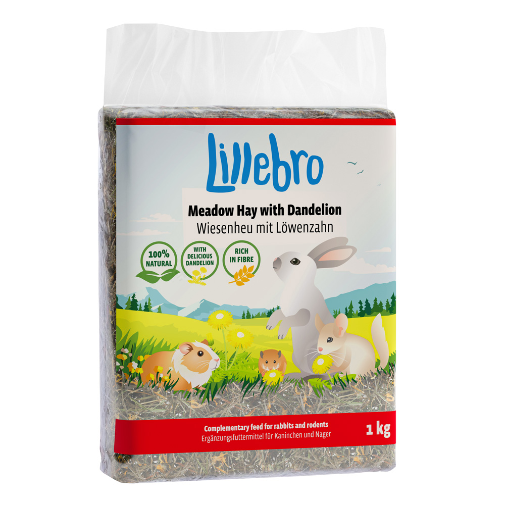Lillebro siano łąkowe z jabłkiem, mniszkiem lekarskim lub marchewką - Siano łąkowe z mniszkiem lekarskim, 1 kg miniaturka