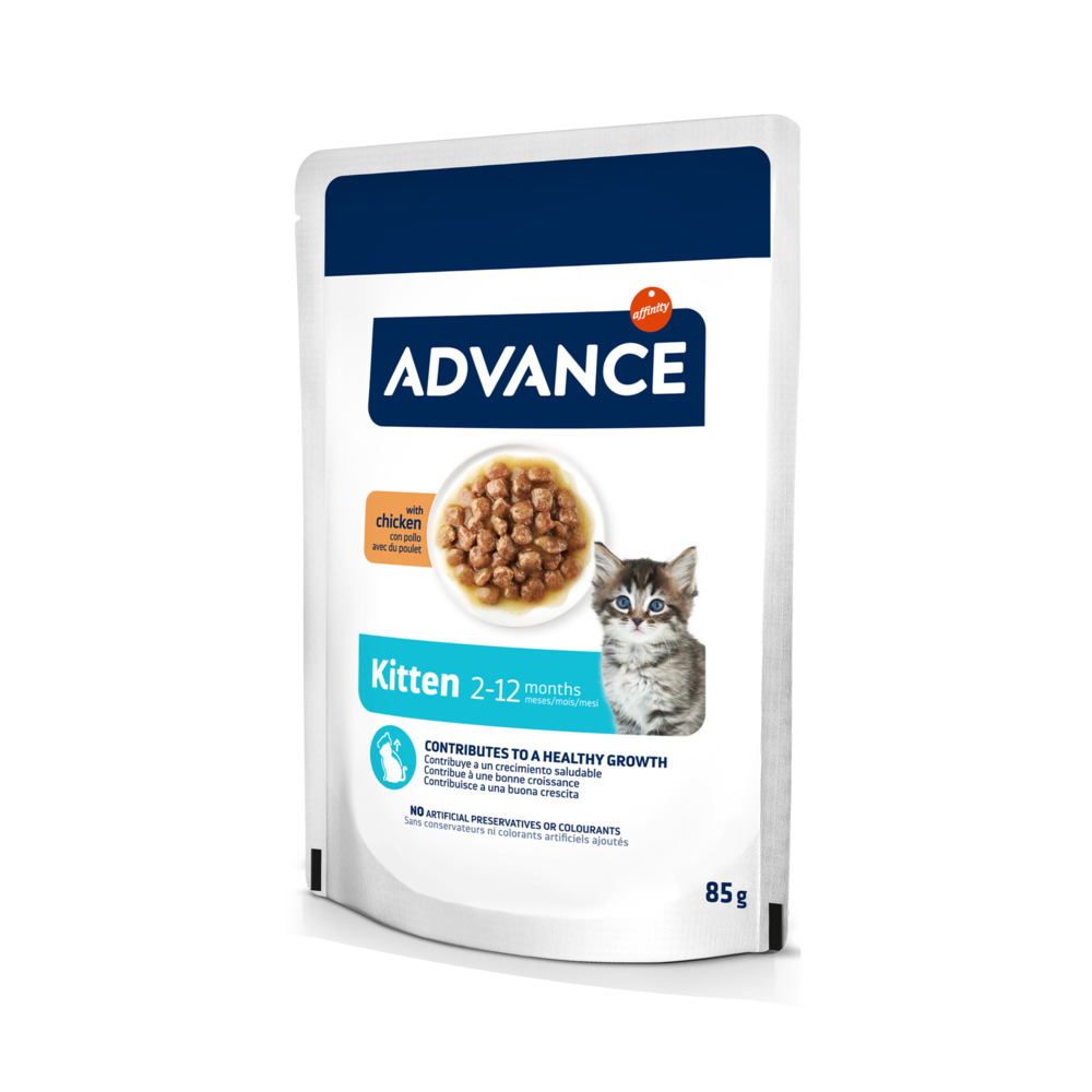 38 + 10 gratis! Advance, karma mokra dla kota, 48 x 85 g - Kitten, kurczak
