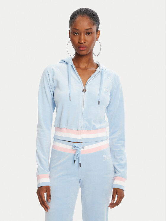 Juicy Couture Bluza Velour Crop JCWAS225351 Błękitny Regular Fit