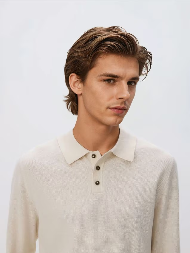 Reserved - Sweter polo z bawełną - beżowy